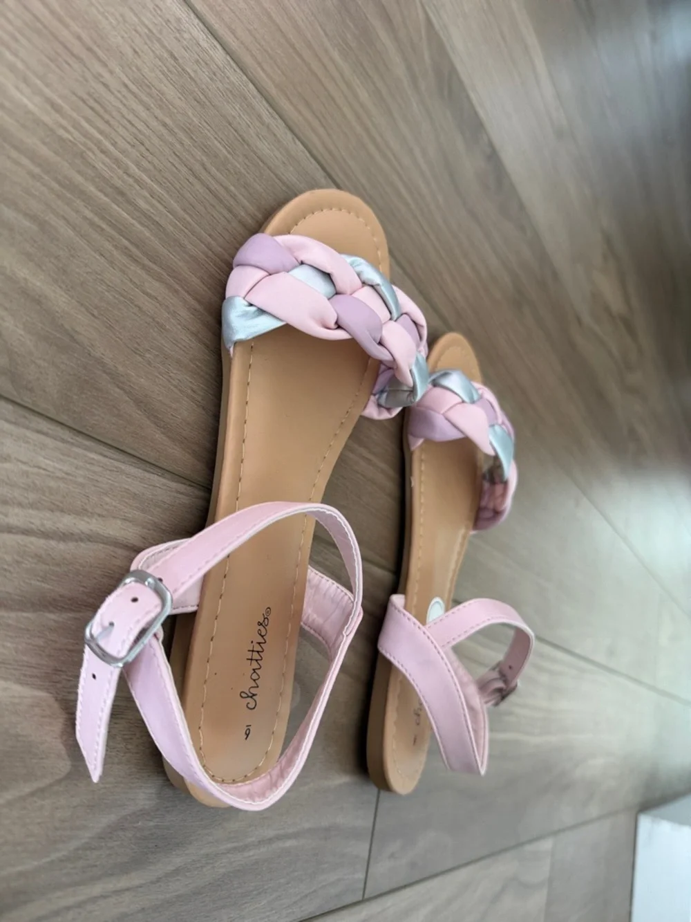 Braided Pastel Pink & Light Blue Ankle Strap Sandals